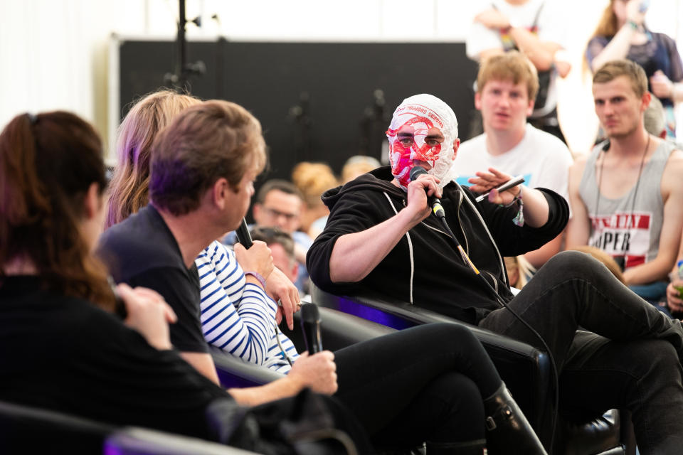 DUBLIN, IRELAND - SEPTEMBER 01:  Blindboy Boatclub of the Rubber Bandits during Electric Picnic 2018 at Stradbally Hall Estate on September 1, 2018 in Dublin, Ireland.  (Photo by Kieran Frost/Redferns)