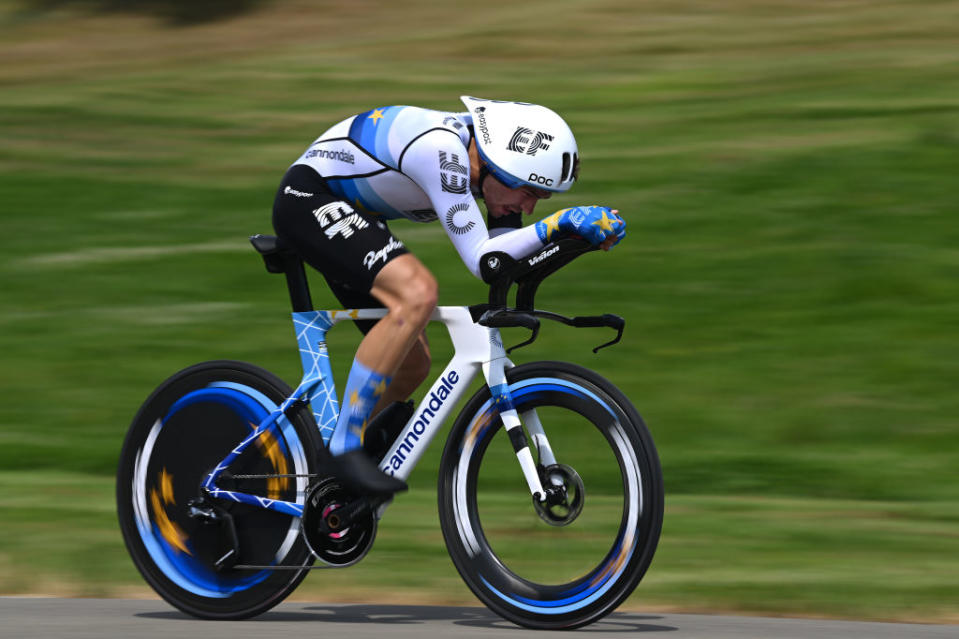 ABTWILL SWITZERLAND  JUNE 18 Stefan Bissegger of Switzerland and Team EF EducationEasyPost sprints during the 86th Tour de Suisse 2023 Stage 8 a 257km individual time trial from St Gallen to Abtwil  UCIWT  on June 18 2023 in Abtwil Switzerland Photo by Dario BelingheriGetty Images