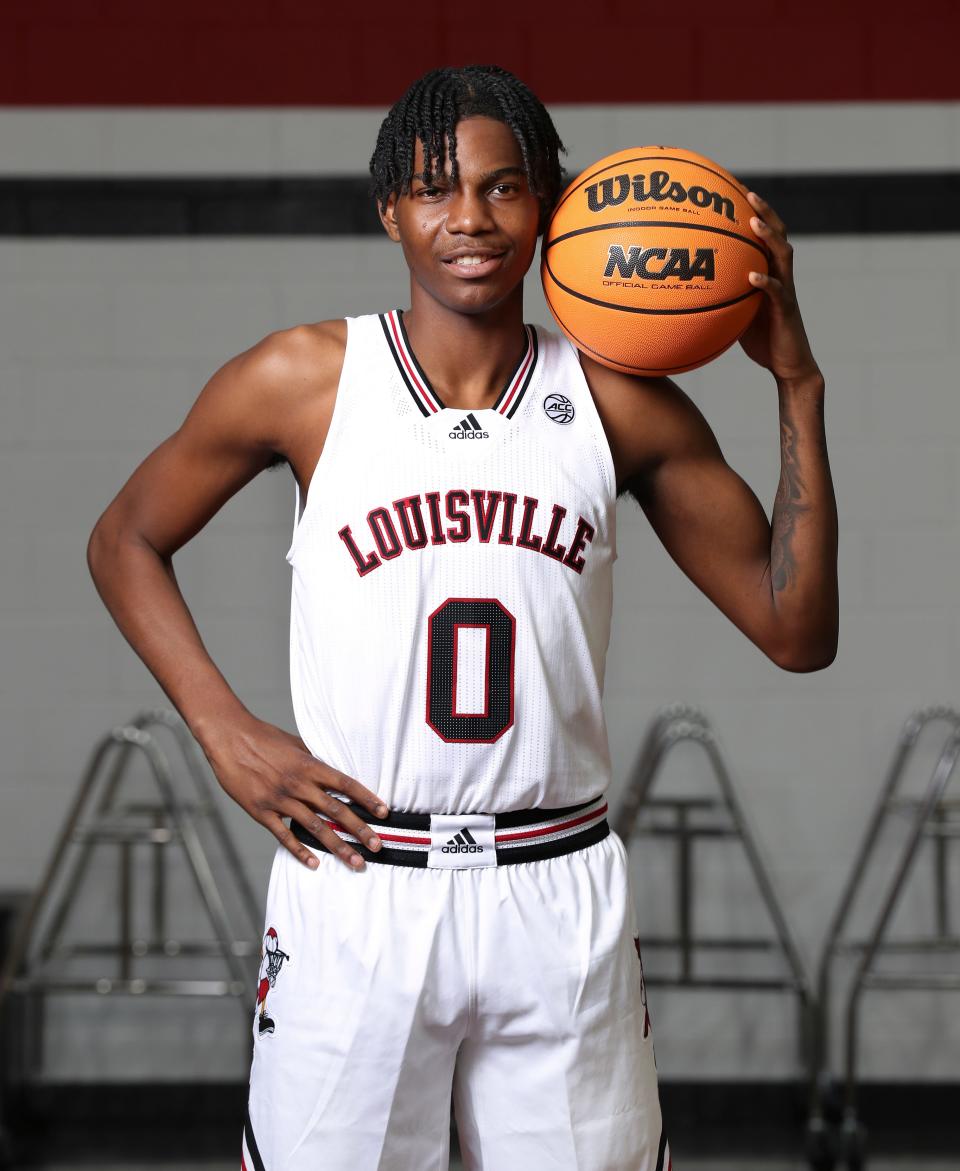 U of L basketball’s Devin Ree (0) on media day at the Kueber Center practice facility in Louisville, Ky. on Oct. 20, 2022.  