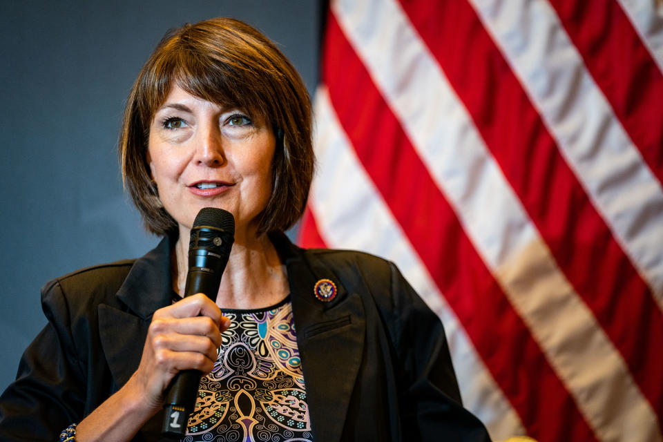 WASHINGTON, DC - JULY 26: Rep. Cathy McMorris Rodgers (R-WA) speaks during a panel at the America First Policy Institute's America First Agenda summit at the Marriott Marquis on Tuesday, July 26, 2022 in Washington, DC.The non-profit think tank was formed last year by former cabinet members and top officials in the Trump administration to create platforms based on his policies. (Kent Nishimura / Los Angeles Times via Getty Images)