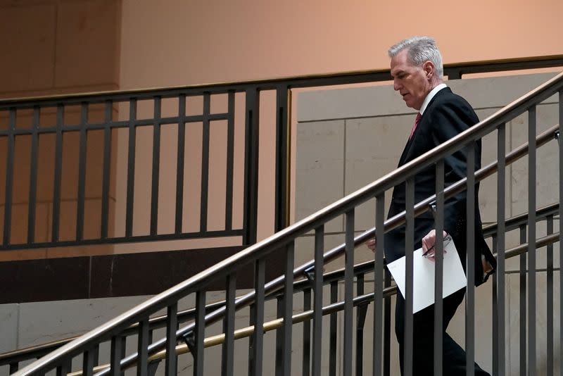 Members of the House Permanent Select Committee on Intelligence arrive to a meeting on Capitol Hill in Washington