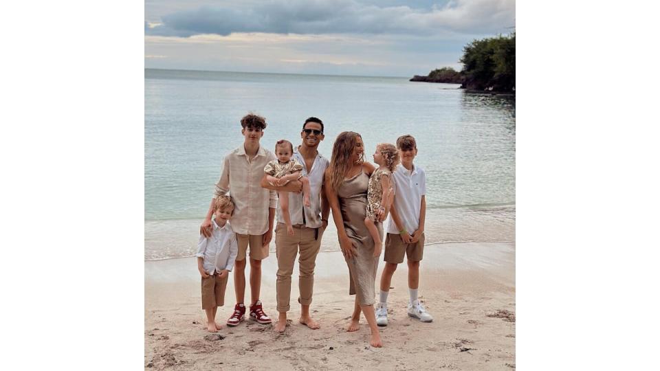 Stacey Solomon on the beach with her family