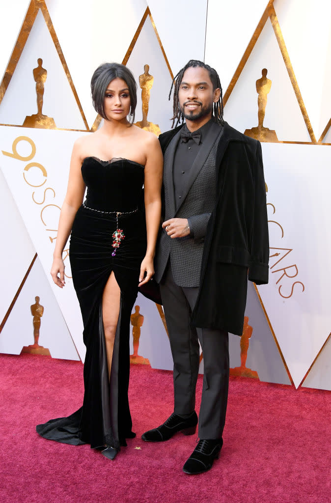 <p>Nazanin Mandi and Miguel attend the 90th Academy Awards in Hollywood, Calif., March 4, 2018. (Photo: Getty Images) </p>