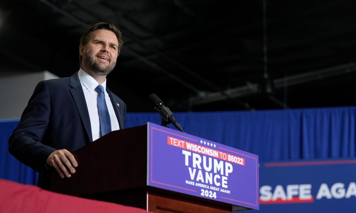 <span>JD Vance, speaks at a campaign event in Eau Claire, Wisconsin, on Tuesday.</span><span>Photograph: Abbie Parr/AP</span>