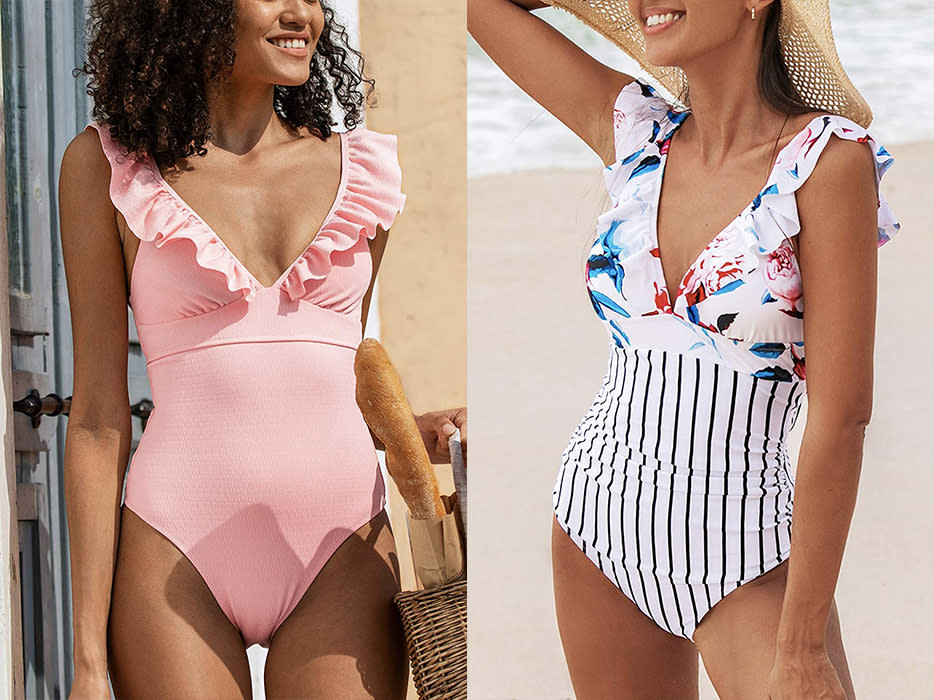 Two models in bathing suits.