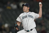 Seattle Mariners starting pitcher Yusei Kikuchi throws against the Detroit Tigers during the sixth inning of a baseball game, Monday, May 17, 2021, in Seattle. (AP Photo/Ted S. Warren)