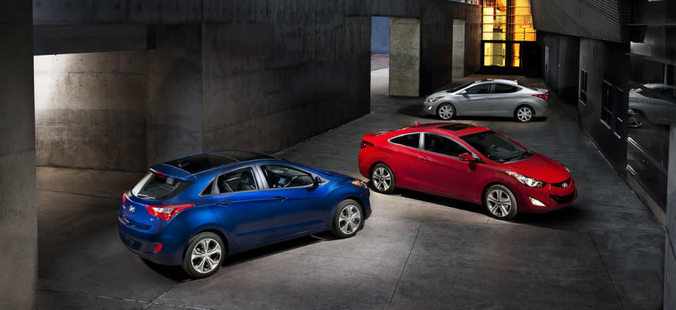 In addition to the popular sedan, Hyundai is adding coupe and hatchback variants of the Hyundai Elantra for 2013. The 2013 Elantra GT is the lightest C-segment five-door hatchback stateside, tipping the scales at 2,784 lbs—175 pounds lighter than the Ford Focus and 222 lbs pounds lighter than the Volkswagen Golf. The weight savings come at no expense of practicality, either; it touts the best passenger and cargo volume in its class.