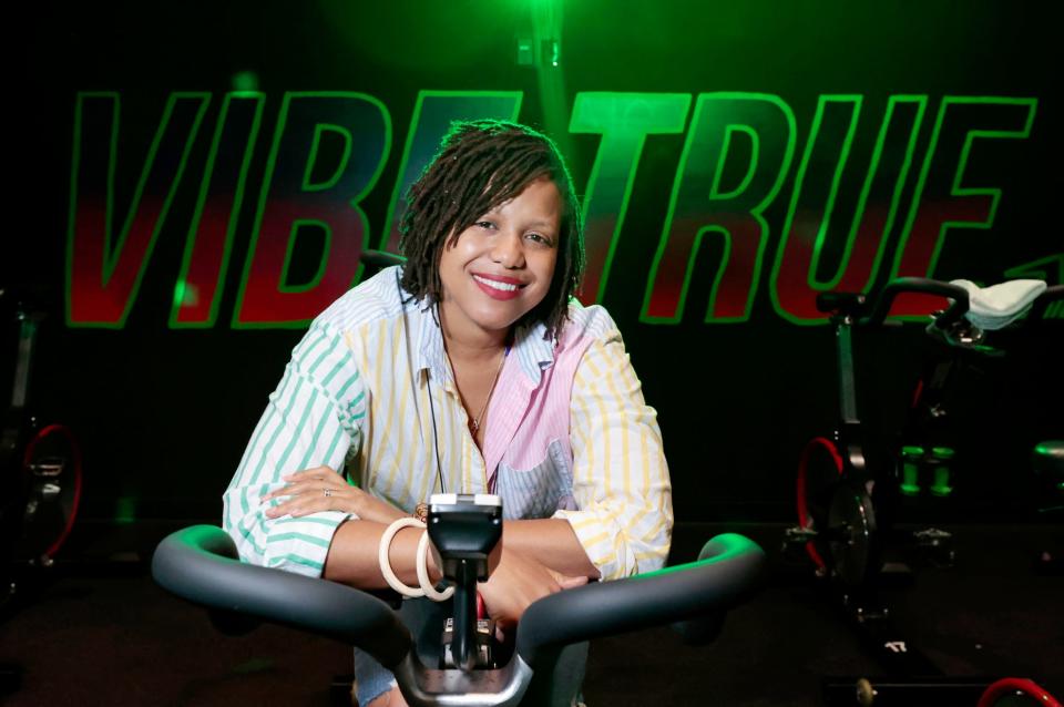 Latricia Wilder, owner of Vibe Ride, a cycle studio in Detroit on Friday, Sept. 8, 2023.