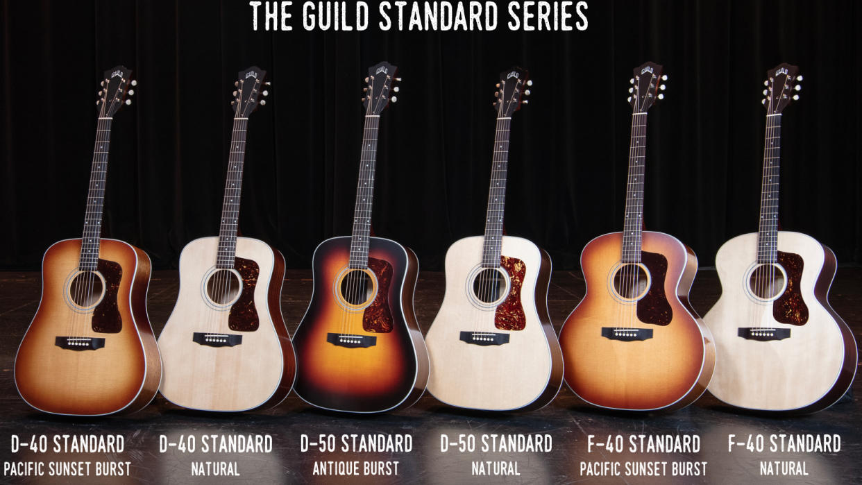  Guild Standard Series F-40, D-40 and D-50 acoustic guitars in sunburst and natural finishes 