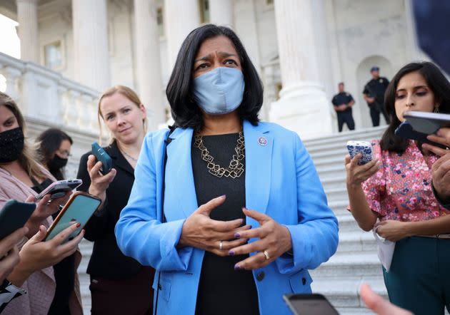 Rep. Pramila Jayapal (D-Wash.) says House progressives will not vote to pass the bipartisan infrastructure bill without meaningful progress on reconciliation. (Photo: Kevin Dietsch via Getty Images)