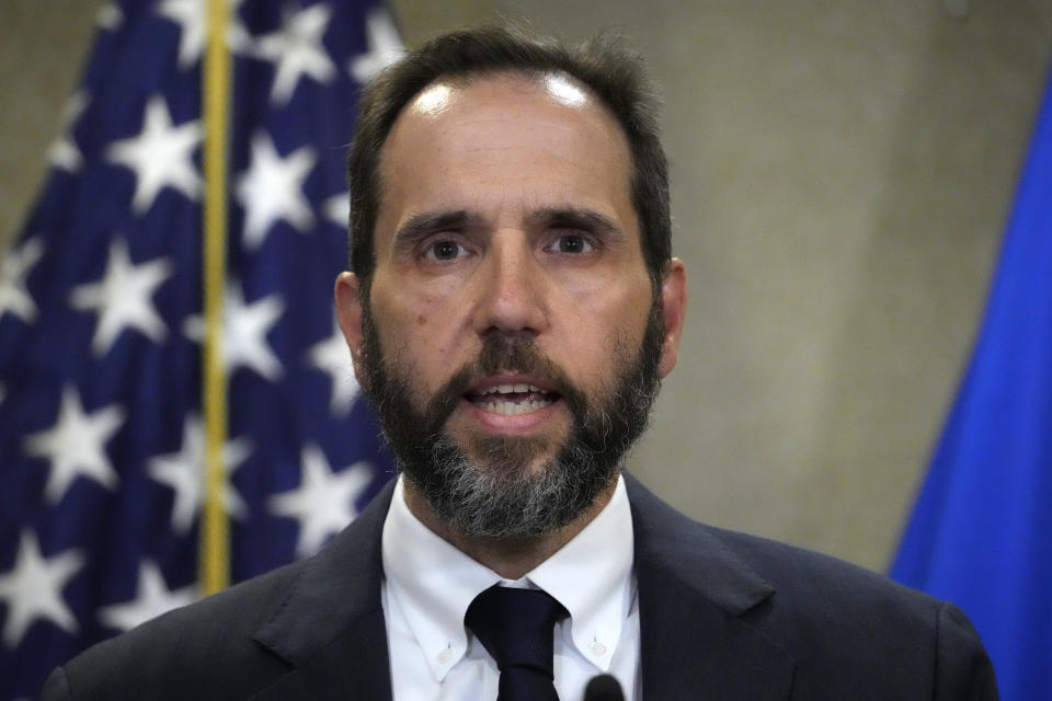 FILE - Special counsel Jack Smith speaks to reporters Friday, June 9, 2023, in Washington. Former President Donald Trump is facing 37 felony charges related to the mishandling of classified documents according to an indictment unsealed on Friday. (AP Photo/Alex Brandon, File)