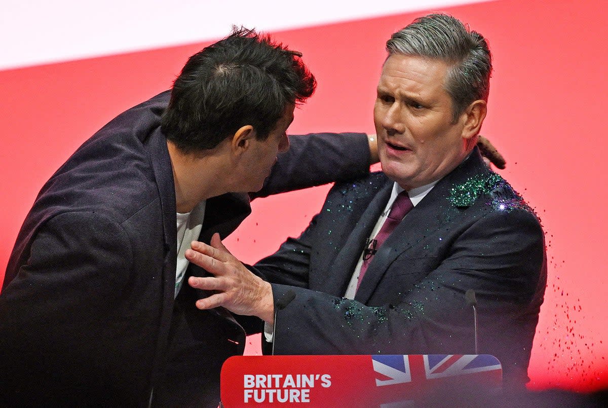 The Labour leader was interrupted by a proportional representation activist (AFP via Getty)