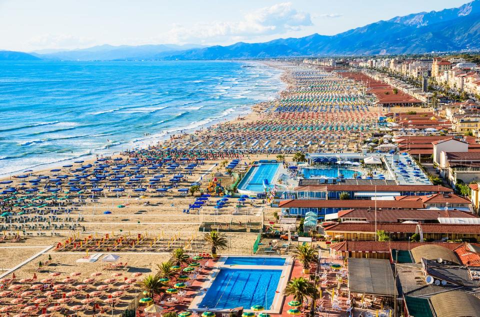 beach holidays in italy: Viareggio aerial panoramic view of coastline, Versilia, Tuscany,Italy.