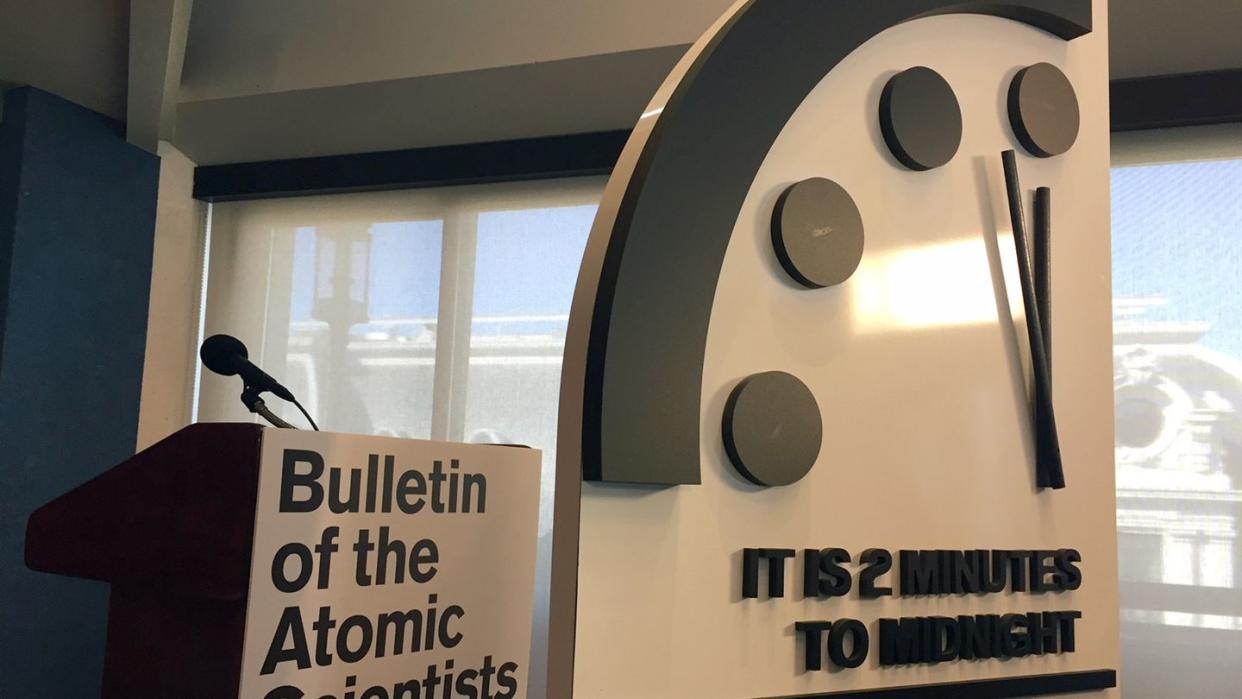 Die «Weltuntergangsuhr» des «Bulletin of Atomic Scientists» steht am 25.01.2018 in Washington auf zwei Minuten vor Mitternacht.