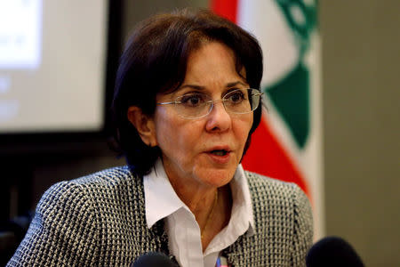 U.N. Under-Secretary General and ESCWA Executive Secretary Rima Khalaf speaks during a news conference in Beirut, Lebanon March 15, 2017. REUTERS/Mohamed Azakir