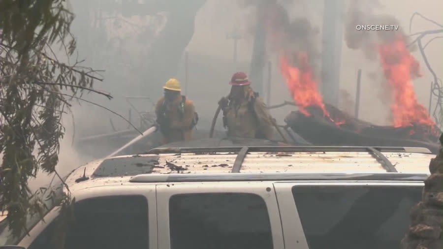 Fire crews battle the Hawarden Fire in Riverside County. (OnSceneTV)