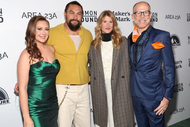 <p>Amy Sussman/Getty</p> Rebecca Harrell Tickell, Jason Momoa, Laura Dern and Josh Tickell on January 11, 2024 in Beverly Hills, California.