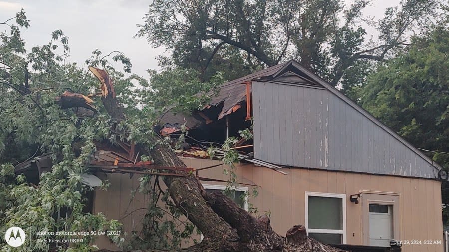 A storm caused extensive damage in Junction City on June 28, 2024. (Courtesy Doug Kiessling DK103)