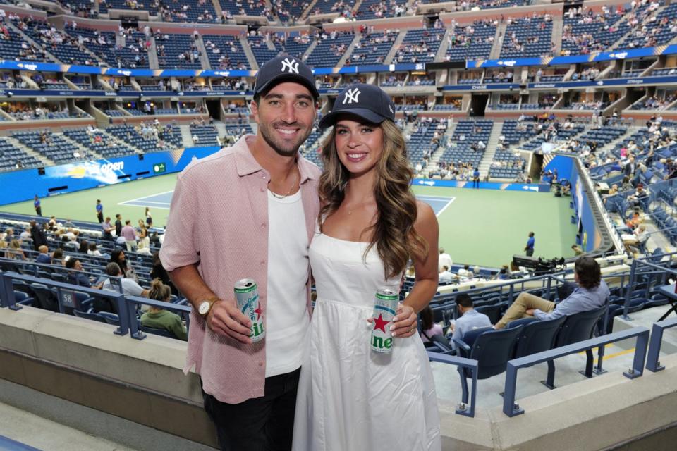 Joey Graziadei and Kelsey Anderson at the US Open on September 4 (Getty Images for Heineken)