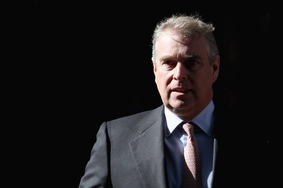 LONDON, ENGLAND - MARCH 07:  The Duke of York leaves the Headquarters of CrossRail in Canary Wharf on March 7, 2011 in London, England. Prince Andrew is under increasing pressure after a series of damaging revelations about him, including criticism over his friendship with convicted sex offender Jeffrey Epstein, an American financier surfaced.  (Photo by Dan Kitwood/Getty Images)