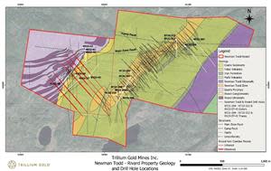 Geology plan showing the location of drillholes NT22-204 to 212 and RV22-37 to 43.