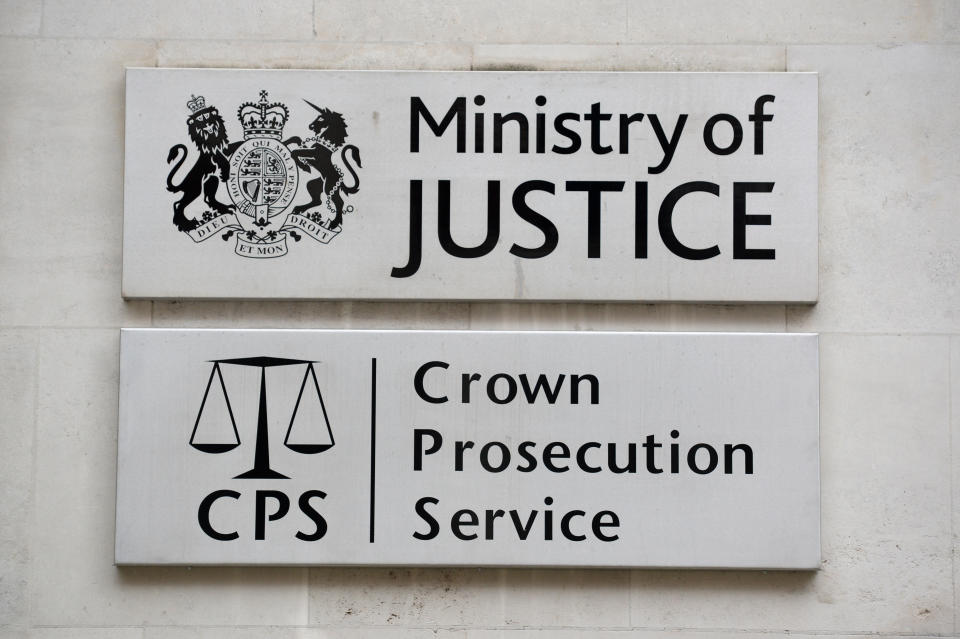 A view of signage for the Ministry of Justice and the Crown Prosecution Service in Westminster, London.