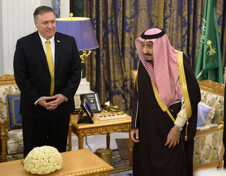 Saudi Arabia's King Salman bin Abdulaziz meets with U.S. Secretary of State Mike Pompeo in Riyadh, Saudi Arabia January 14, 2019. Andrew Caballero-Reynolds/Pool via REUTERS