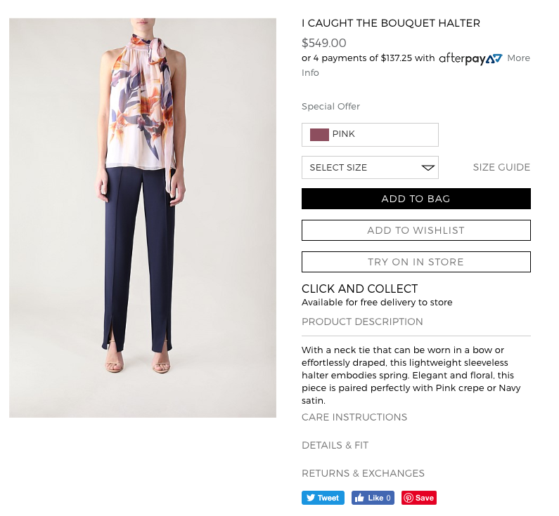 Australian designer Carla Zampatti's 'I Caught The Bouquet' halter top retails for $549 online
