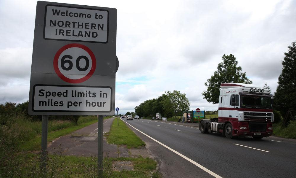 Traffic crosses the border between the Republic of Ireland and Northern Ireland in Bridgend.