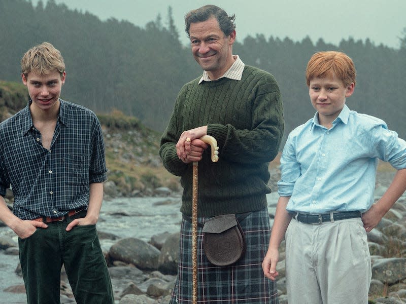 Fflyn Edwards as Prince Harry (right) in The Crown Season 6.