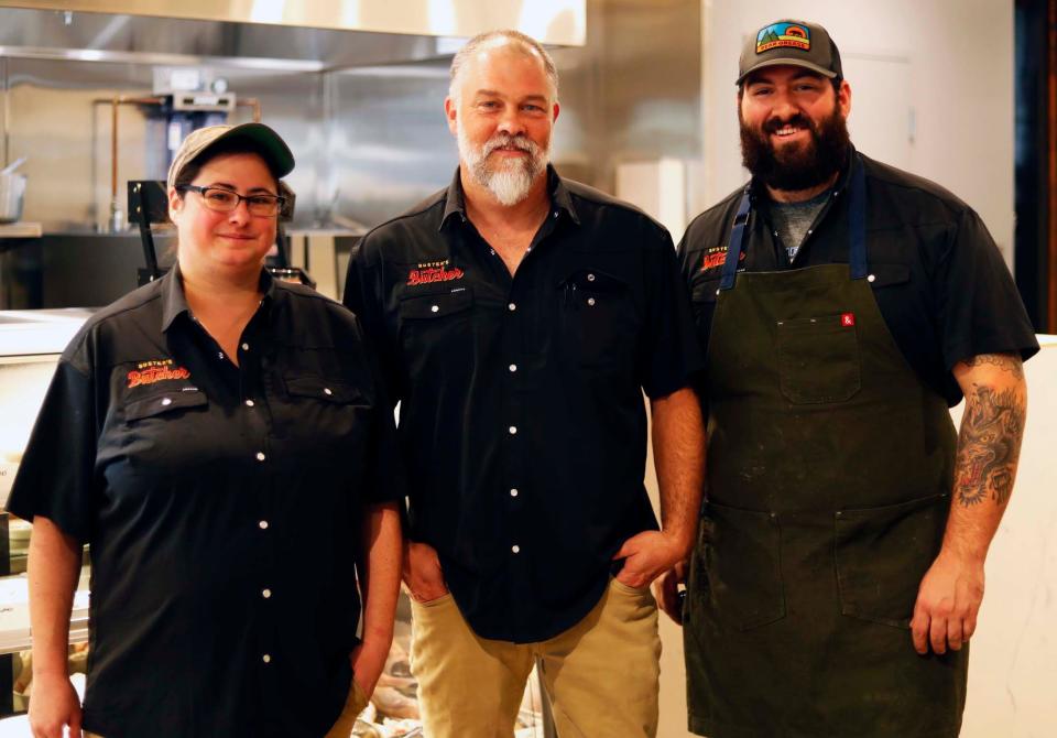 Lindsay Chaisson, from left, Brad McCarley and Mitchell Marable are photographed inside the newly opened Buster’s Butcher, at 199 S. Highland St. in Memphis, Tenn., on Aug. 18, 2023.