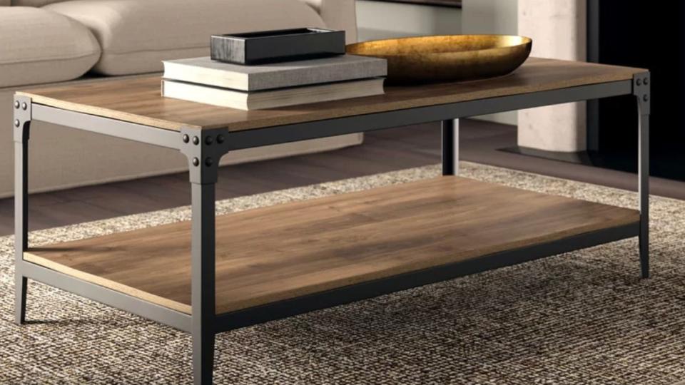 Industrial yet rustic, this coffee table adds a classic touch to living rooms.