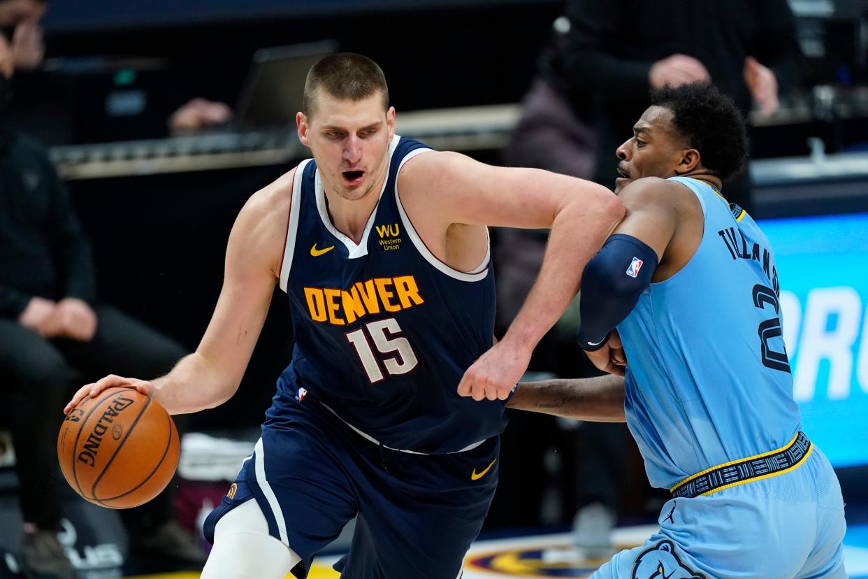 Nuggets center Nikola Jokic is the MVP frontrunner because of stats like these: 26.4 points per game, 11.1 rebounds per game, 8.1 assists per game, 42% shooting from the 3-point territory.