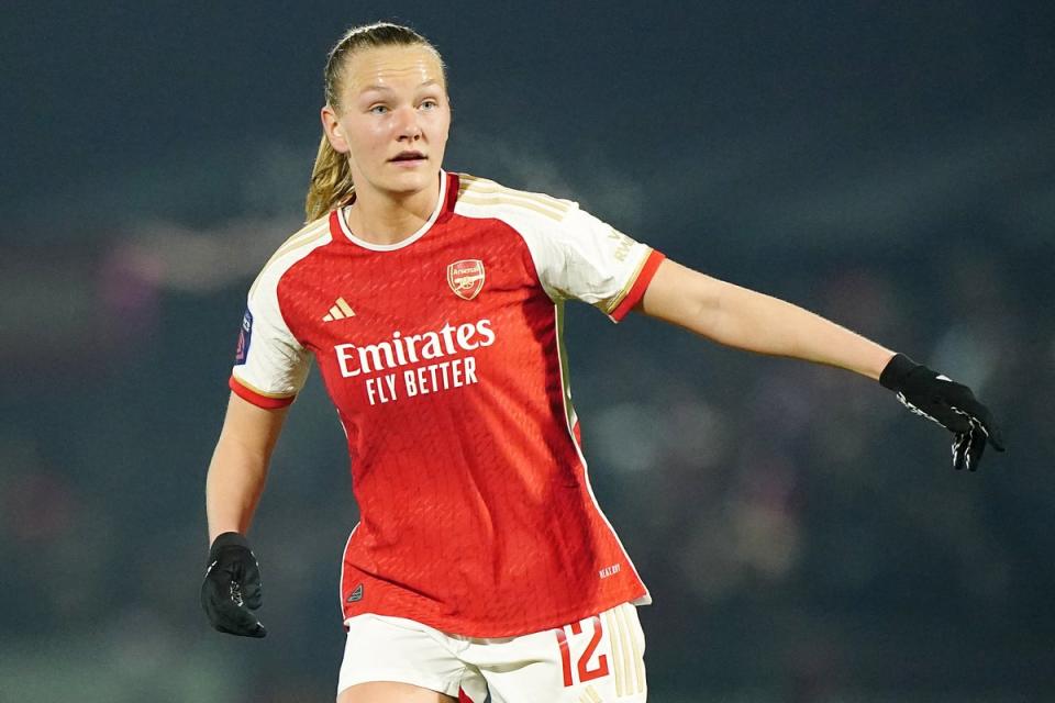 On the mend: Frida Maanum collapsed during Arsenal’s Women’s League Cup final win over Chelsea at Molineux (Zac Goodwin/PA Wire)