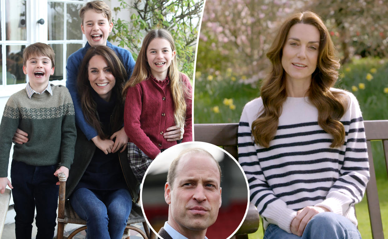 Prince William and Prince George sitting on a bench, looking troubled in response to Kate Middleton's cancer diagnosis announcement