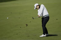 Eun-Hee Ji, of South Korea, hits her approach shot up to the ninth green of the Lake Merced Golf Club during the first round of the LPGA Mediheal Championship golf tournament Thursday, May 2, 2019, in Daly City, Calif. (AP Photo/Eric Risberg)