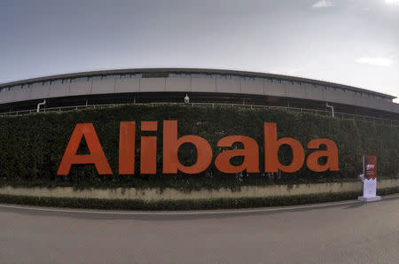 FILE PHOTO: A logo of Alibaba Group is pictured at its headquarters in Hangzhou, Zhejiang province, China, October 14, 2015. REUTERS/Stringer/File Photo