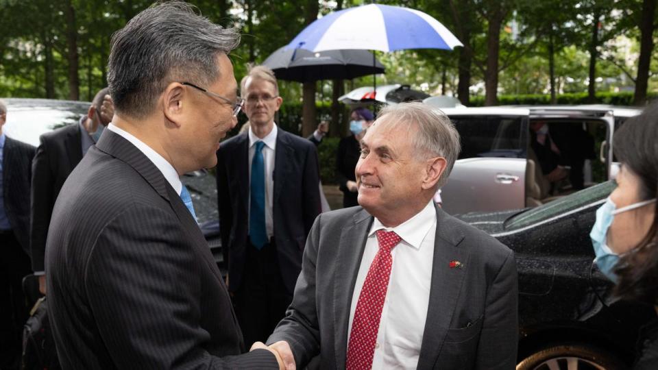 Trade Minister Don Farrell met Minister Wang Wentao at the Joint Ministerial Economic Commission meeting at the Chinese Ministry of Commerce. Picture: Department of Foreign Affairs and Trade.