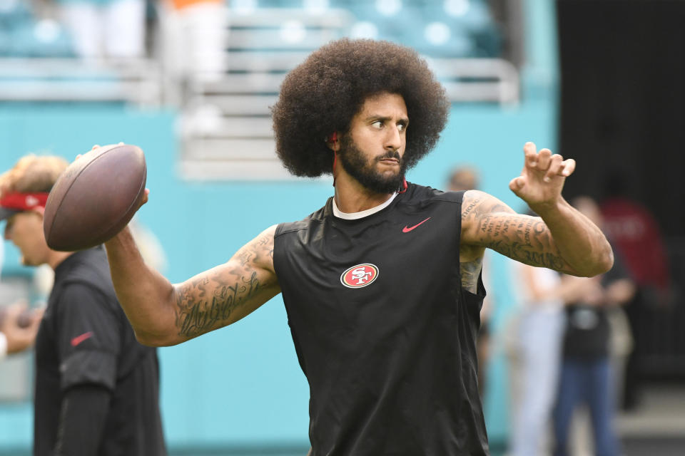 Colin Kaepernick's workout in Atlanta is changing locations. (Photo by Eric Espada/Getty Images)