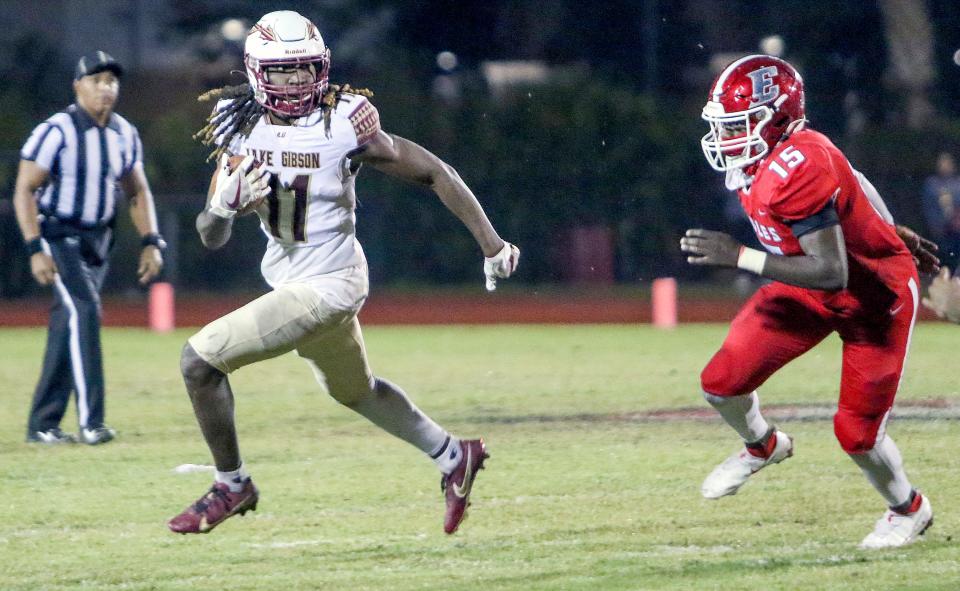 Lake Gibson defensive back Sam McCall begins his punt return as he ended up returning 45 yards for a touchdown against Edgewater last week in Orlando.
