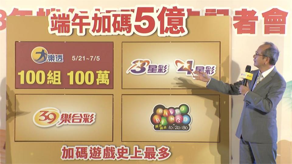 台彩端午加碼5款遊戲「史上最多」　大樂透加碼百組100萬獎項