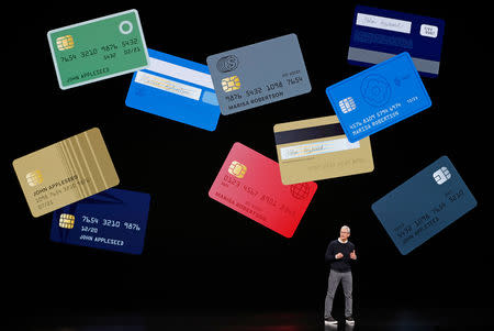 Tim Cook, CEO of Apple, speaks during an Apple special event at the Steve Jobs Theater in Cupertino, California, U.S., March 25, 2019. REUTERS/Stephen Lam