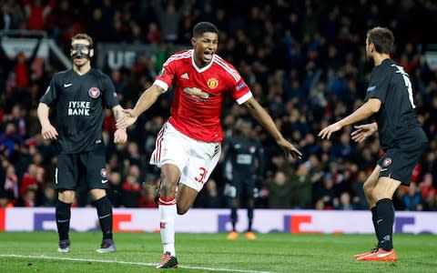 Rashford has come a long way since scoring twice on his debut against Midtjylland in the Europa League in February 2016 - Credit: AP