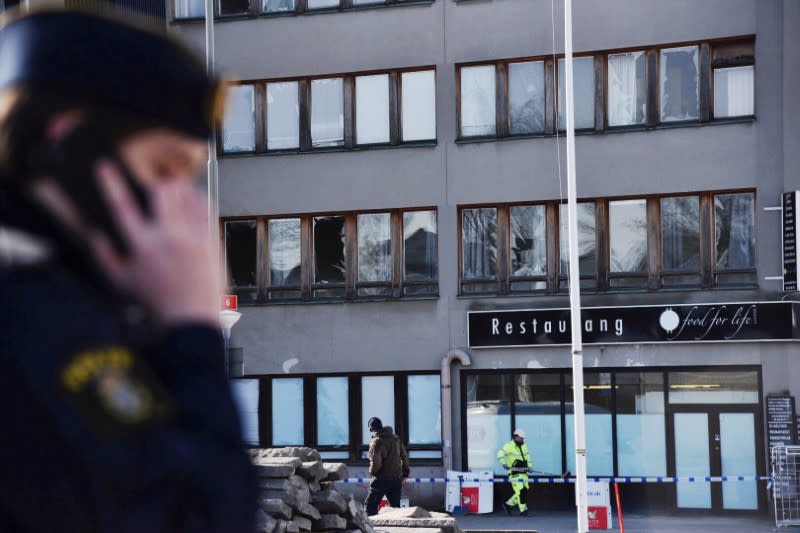 FILE PHOTO: A view of a building in an industrial area after an explosion in Stockholm