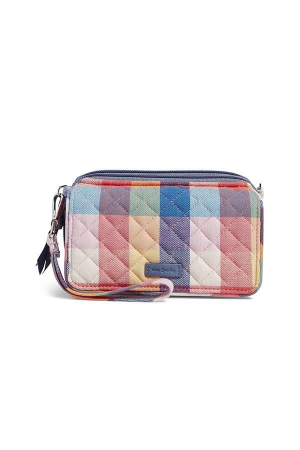 9) Signature Cotton All in One Crossbody Purse with RFID Protection, Tropics Plaid