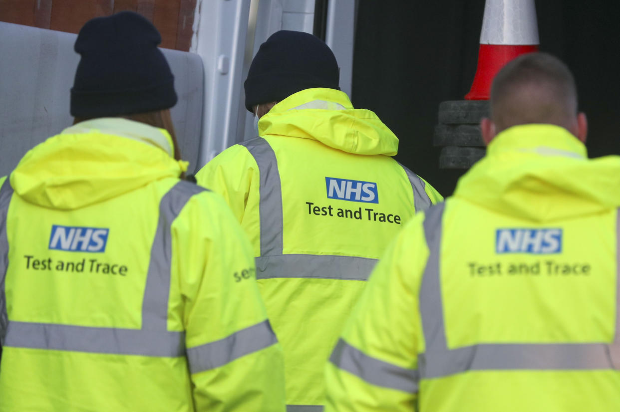 NHS Test and Trace staff set up at the Liverpool Tennis Centre in Wavertree, ahead of the start of mass Covid-19 testing in Liverpool.