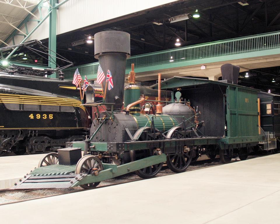 An exact replica of the John Bull, the first steam locomotive to operate in New Jersey on a test run on the Bordentown section of the Camden and Amboy rail line. Built by the Pennsylvania Railroad, the replica is on display in  the Railroad Museum of Pennsylvania