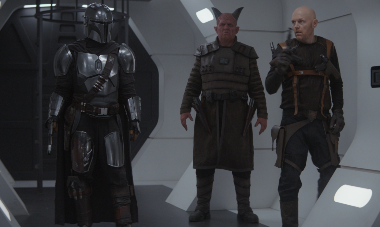 From l to r: Pedro Pascal, Clancy Brown and Bill Burr on a Season 1 episode of 'The Mandalorian' (Photo: Disney+)