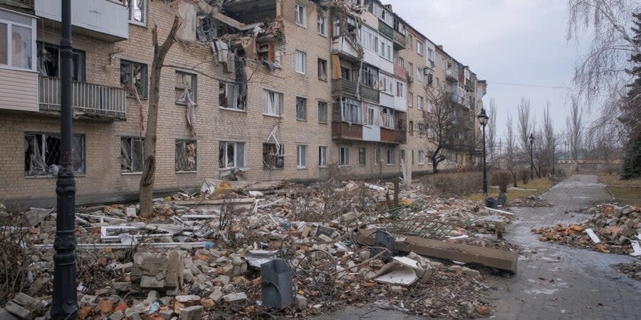 A destroyed house in Donetsk region