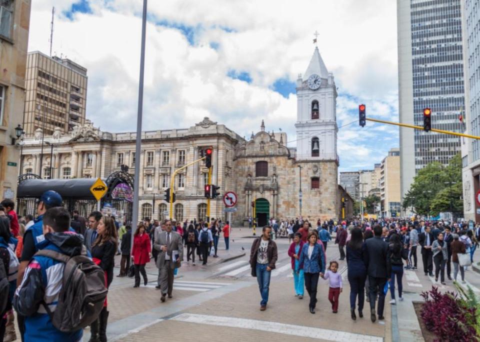 Pedestrians on a street in Bogota, Columbia